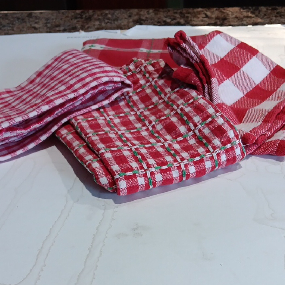 Red Plaid and Checkered Tea Towels  Set 5